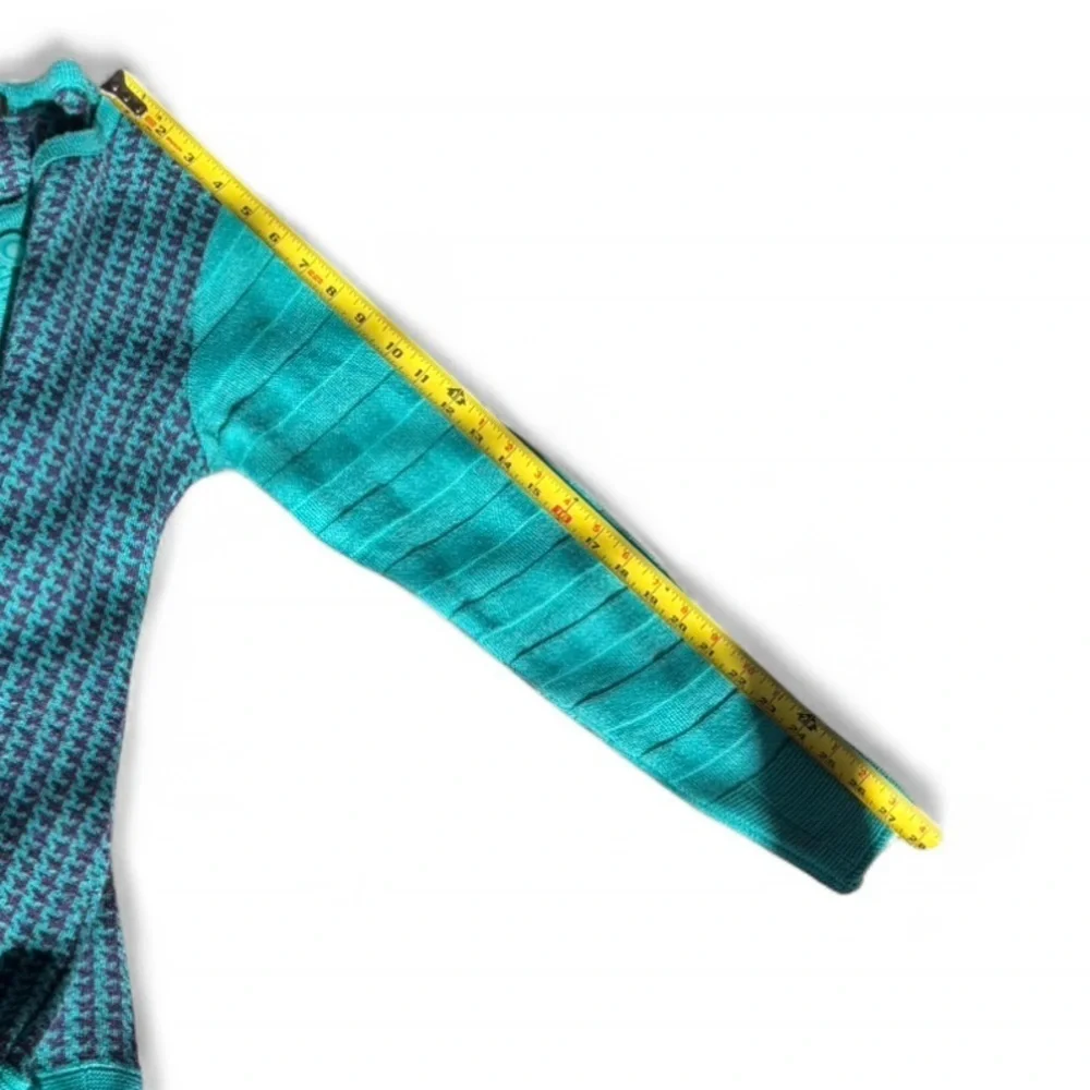 Vintage Teal Blue Henley Textured Geometric Knit Long Sleeve Tunic Sweater